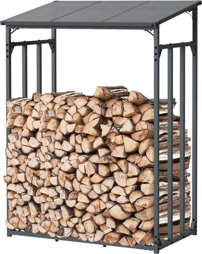 Brandhoutrek voor Buiten - Houtopslag met Overkapping en Ovenwant - 130 x 70 x 185 cm