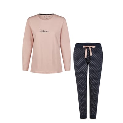 By Louise Essential dames pyjama set lang katoen roze