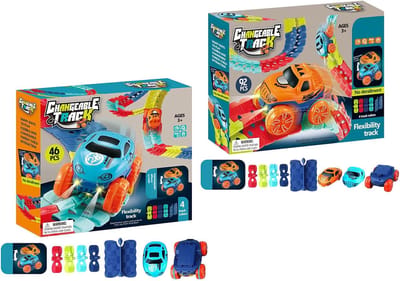 Kinder Racebaan - Speelgoed Auto Circuit - Creatief Bouwen - LED Verlichte Baan - 37 x 23 x 6 cm