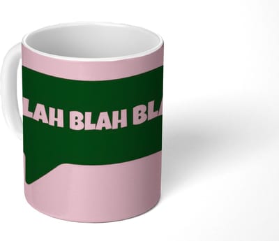 Mok - Koffiemok - Roze - Tekstwolk - Groen - BLAH BLAH BLAH - Mokken - 350 ML - Beker - Koffiemokken - Theemok - Mok met Tekst