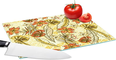 Glazen Snijplank - 28x20 - Vintage - Bloemen - Bladeren - Hawaii - Patroon - Snijplanken Glas