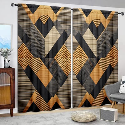 2 stuks Veelhoekig Geometrisch Symmetrisch Figuur Bedrukt Gordijn voor Huisdecoratie - Tunnel voor Stang Raambekleding voor Slaapkamer, Kantoor 52.5cmX116cm X 2pcs brown