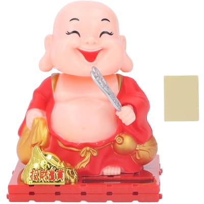 Décoration de Moine avec Énergie Solaire Secouant Automatiquement la Main Statue de Bouddha Figurine Pour Ornements de Maison Voiture S S rouge