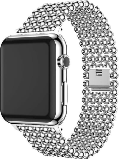 Strap-it Stalen Parel schakel band - Geschikt voor Apple Watch bandje - Series 1/2/3/4/5/6/7/8/9/10/11/SE/SE2/SE3 - Zilver - RVS band met parel patroon - Metalen iWatch bandje maat: 38 / 40 / 41 / 42mm