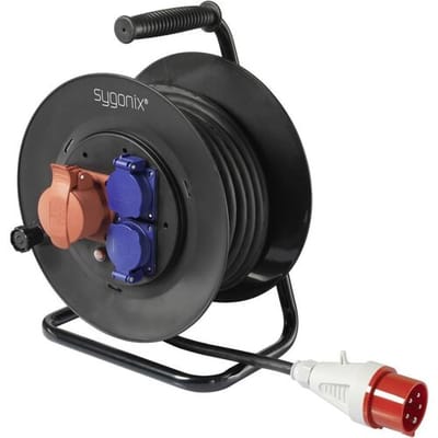 Sygonix SY-5806894 Kabelhaspel 25 m Zwart CEE-stekker 16 A 5-polig