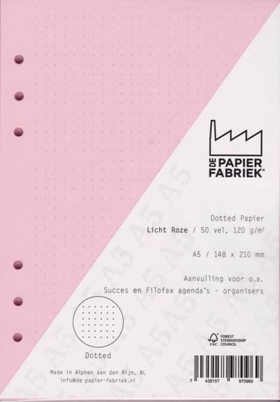 Aanvulling A5 geschikt voor o.a. Filofax, Succes Losbladige Planners 50 Vel, 120gr/m² Dotted Licht Roze Papier