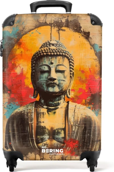 NoBoringSuitcases.com® - Handbagage koffer lichtgewicht - Reiskoffer trolley - Boeddha als street art kunstwerk - Rolkoffer met wieltjes - Past binnen 55x40x20 en 55x35x25