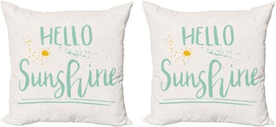 ABAKUHAUS Hello Sunshine Decoratieve Kussenhoezen 2-pack, Kalligrafische Zomer, Modern Accent Dubbelzijdige Digitale Print, 40x40 cm, Lichtblauw