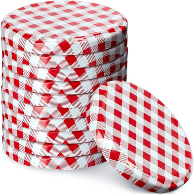 KADAX Schroefdeksel met diameter van 82 mm, metalen twist-off-deksel, reservedeksel voor inmaakpotten en weckpotten, deksel met 6 inkepingen (10 stuks, rood geruit)