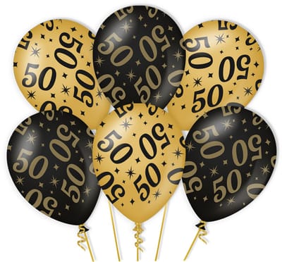 BTH - Helium Ballonnen - 50 Jaar - Goud - Zwart - Ballonnen - Verjaardag - Versiering - Decoratie - Feestartikelen - 6st