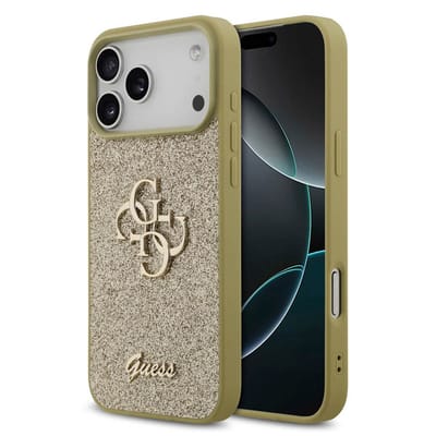 Guess Back Cover - iPhone 17 Pro - Goud - Glittertextuur - Luxe TPU Bescherming