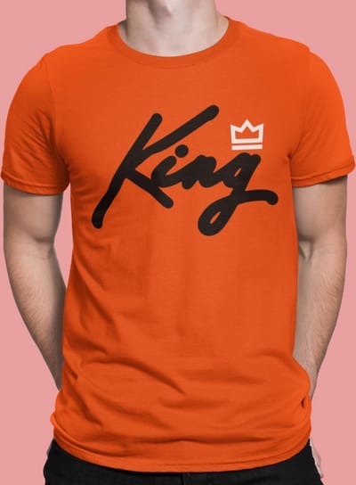 Oranje Koningsdag T-Shirt King Queen Premium (HEREN - MAAT XS) | Oranje Kleding | Feestkleding