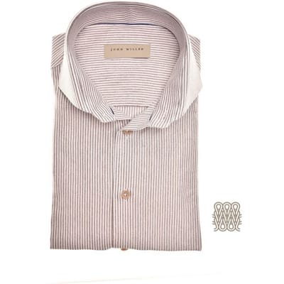 John Miller Overhemd Slim Allover Stripe Cutaway Collar Tricot Licht Bruin / male