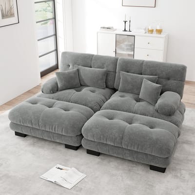 Wishdor - Modulaire Hoekbank - Cloud-Look En Ottomans - Voor Woonkamer - Chenille - Grijs