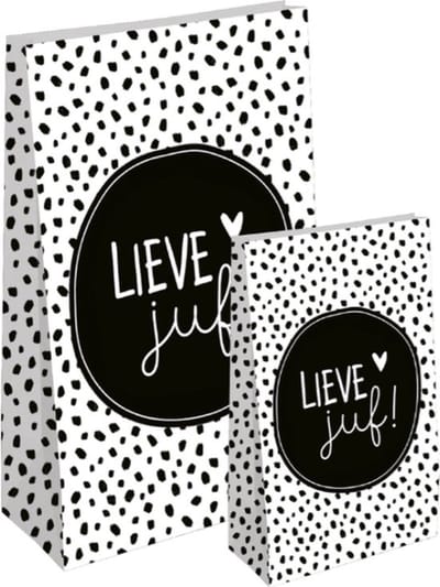 2x Blokzakje klein-Kraft papieren zakken - Lieve juf - 9x5x16cm - Cadeauverpakking
