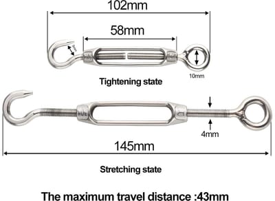 Dailygoods- Draadspanner Set 10 Stuks - Verstelbare M4 Spanner - Haak/Oog Spanner - Roestvrij Staal - Veiligheid en Betrouwbaarheid - Spanschroef