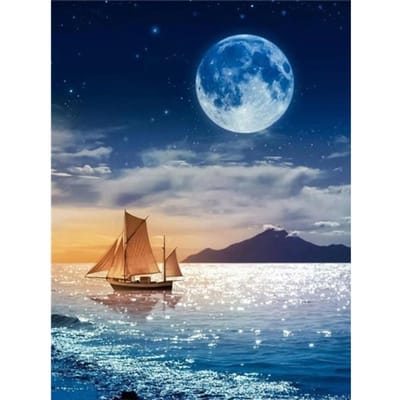 5D Diamantschilderij Landschap Maan Boot Volledige Weergave Diamant Borduurwerk Scène Strass Schilderen 20X30CM gray