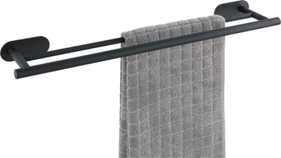 WENKO Turbo-Loc® Dubbele Handdoekhouder Orea Duo RVS zwart mat 60cm breed - Handdoekrek - Bevestigen zonder boren - Zelfklevend