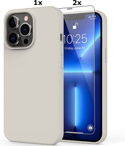 Hoesje Geschikt voor iPhone 13 Pro Soft Nano siliconen Gel Grijs Hoesje Met 2X Glazen screenprotector
