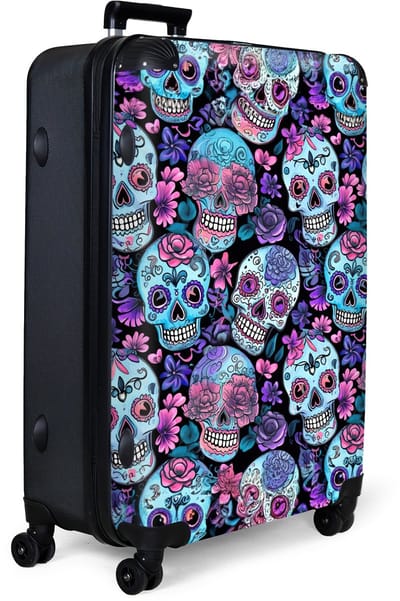 NoBoringSuitcases.com® - Koffer groot - Reiskoffer lichtgewicht - Doodskop - Rozen - Bloemen - Blauw - Roze - Skull - Schedel - Rolkoffer met 4 wielen - Grote trolley XL - 98 liter bagage