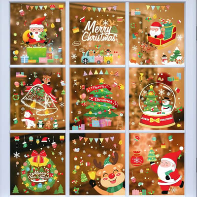 SnelShoppen - 389 Stuks Haar Sterklistermärken, Herbruikbare Raamstickers voor Kinderen, Dubbelzijdige PVC Static Plakstickers voor Glasramen, Kerstde