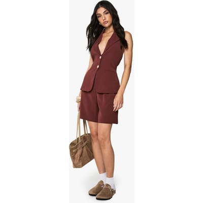boohoo Dames Op maat gemaakte geweven Bermuda shorts | Mahonie | Maat: 36