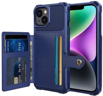 Portemonnee Hoesje Geschikt voor Apple iPhone 14 - Back Cover met Pasjeshouder - Telefoonhoesje voor Pinpas - Kaarthouder op Achterkant - Case met Magneet Blauw