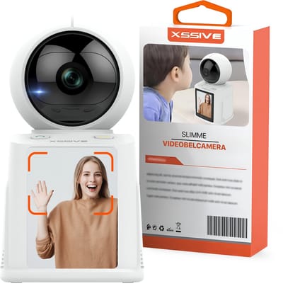 Xssive - WiFi Camera - Binnen Camera met Belfunctie, Scherm en App - IP Camera met Videobellen - Ideaal als Senioren Camera, Babyfoon & Huisdiercamera (Hondencamera) - Full HD - Pan-Tilt - Draaibaar 360 Graden - Nachtzicht - Zonder Abonnement -