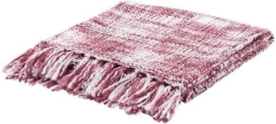 Zachte plaid met geweven patroon wit roos bordeaux 170x130cm
