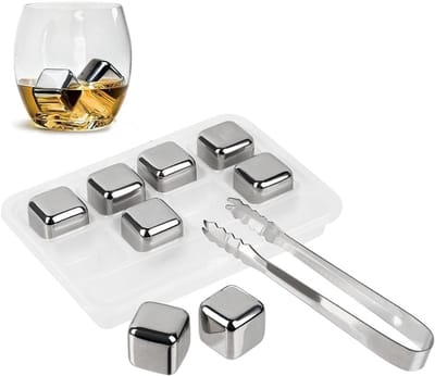 Herbruikbare RVS Koelstenen, 8 Stuks met Gratis Tangen en Vriescompartiment, Ideaal voor Drankjes, Cocktails en Verjaardagen