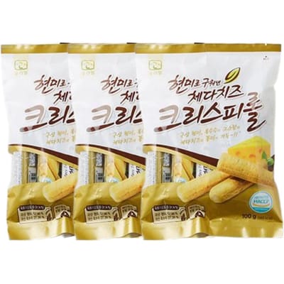 Woorimil Gebakken Bruine Rijst Cheddar Kaas Knapperige Rol Hartige Zoete Snack 100g x 3 Pakken