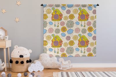 Wandkleed - Wanddoek - Koekoeksklok - Patronen - Paddenstoel - Bloemen - 120x120 cm - Wandtapijt