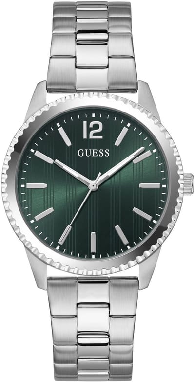 Guess Chip Quartz Analoog Horloge Zilverkleurig Kast Gemaakt Van 100% Roestvrij Staal En Een Armband Van 100% Roestvrij Staal 40 GW1062G1, GW1062G2, GW1062G4
