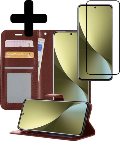 Hoesje - Met Screenprotector - Geschikt voor Xiaomi 12X - Luxe Pasjeshouder - Bookcase Portemonee - Flip Case - Kunstleer Book Case - Flipcase - Book Cover - Walletcase - Portemonneehoes - Telefoonhoesjes - Bruin