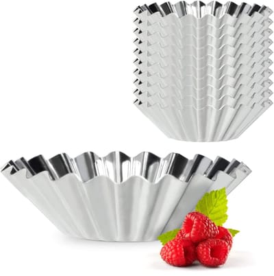 KADAX Muffinformatie, eiercakevormen, set van ei taartvorm van zinkplaat, pudding vormen, herbruikbare eiercakevormen, zilveren taartvormen (10 stuks)