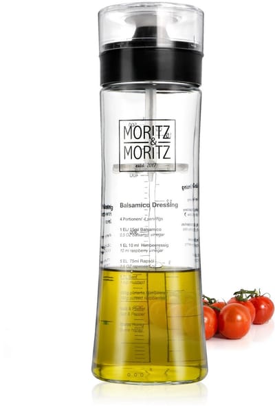 Moritz & Moritz Dressingshaker 500 ml - Saladedressingfles Glas met Doseertuit - Inclusief Saladebestek - Transparant