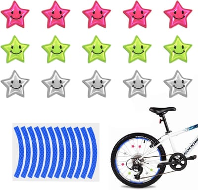 SnelShoppen - 15pcs Gekleurde Fietsspaakclips met Reflectoren - Sterren Fietsaccessoires - Veiligheid en Decoratie voor Fietswielen - Inclusief 1 Blau