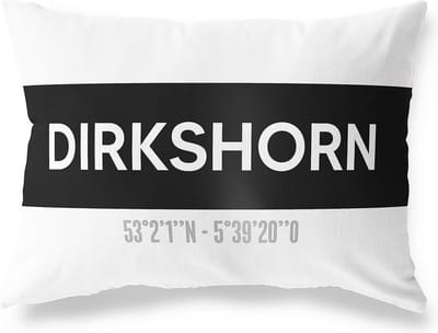Tuinkussen DIRKSHORN - NOORD-HOLLAND met coördinaten - Buitenkussen - Bootkussen - Weerbestendig - Jouw Plaats - Studio216 - Modern - Zwart-Wit - 50x30cm