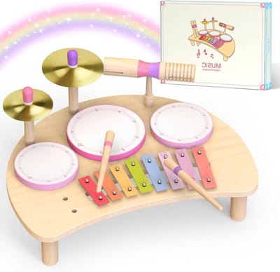 Muzikale trommelset - Houten speelgoed - Muziek ontdekken - Montessori geïnspireerd - 30 cm - Zacht