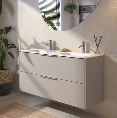 Saqu Lima Badkamermeubel Set - 121x46 cm - Voorgemonteerd - Mat Greige - Wastafelmeubel - Badmeubel