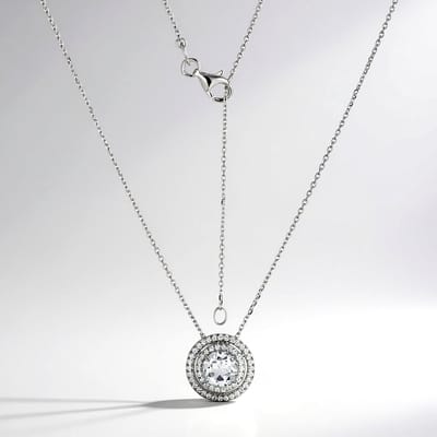 Cavill - Zilveren Halsketting met 1,102 ct Witte Topaas en 54 Zirkonia's - 925 Sterling Zilver - Verstelbare Elegante Damesketting