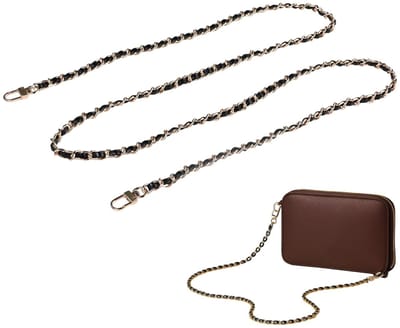 Dailygoods - Set van 3 kettingtassen, goud met verstelbare schouderriem voor damestassen, reservekettingen voor handtassen, met D-haak (30 cm/120 cm/140 cm, goud verzinkt en zwart, voor tas of telefoon)