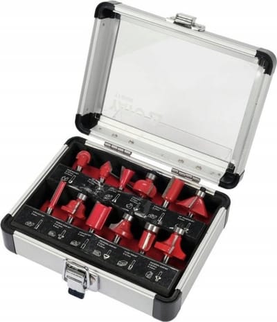 YATO 12-delig Professionele Frezenset – YT-68006 – Houtfreesjes 6mm Schacht – Hardmetaal Widia met Glijlagers – In Alumnium Koffer
