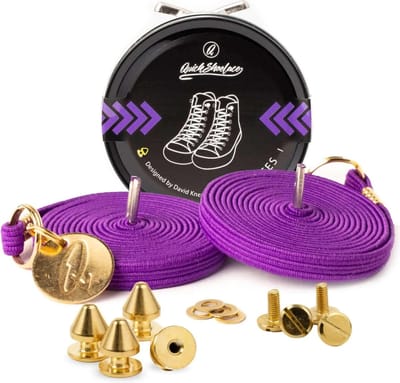Quick shoelaces - Met één hand veters strikken - Prestige - Gecoat met met een laagje 24k goud - Schoenveter met fixatie spikes - Violet