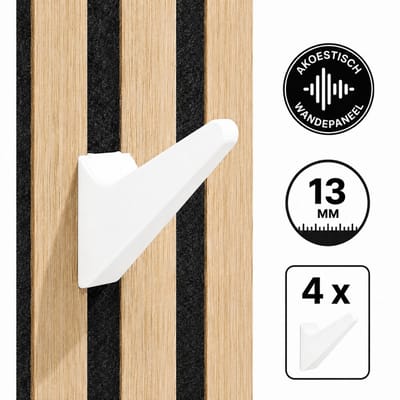 4 Stuks Kapstok Haken voor Akoestisch Wandpaneel – Zelfklemmende Ophanghaken – 13 mm Breedte – 10 mm Groefdiepte – Wit