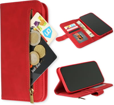 Casemania Hoesje Geschikt voor Apple iPhone 14 - Crimson Red - Luxe Kunstlederen Portemonnee Book Case met Rits