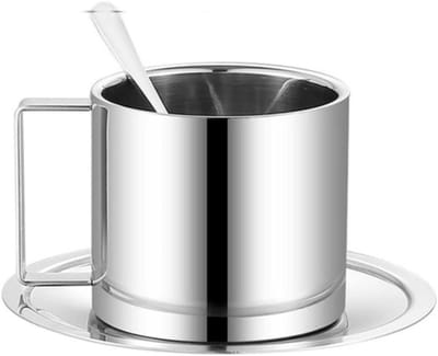 Koffiebekers Set - Roestvrij Staal - Drinken Thuis - Dubbelwandig Geïsoleerd - 3 Stuks 280ml - Zilver