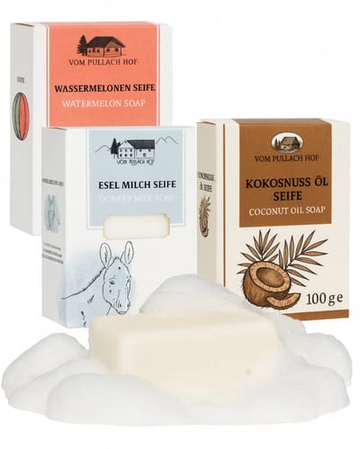 Pullach Hof – Luxe Zeep set van 3 stuks - 100g per zeep – Watermeloen - Ezelmelk - Kokosolie – Verzorgend & Hydraterend – Perfect als Cadeau of voor Dagelijks Gebruik