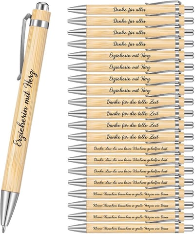 Houten Balpen - 20 Stuks - Intrekbaar - Gegraveerd Opschrift - Bedankt voor Hulp - Duurzaam Materiaal - Elegant Uiterlijk - Bedankpen