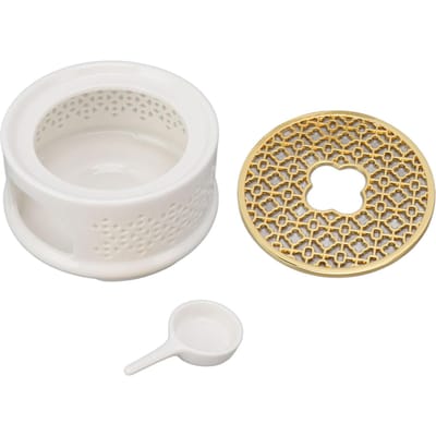 Theepotwarmer Thee Koffie Warmer Basis Keramische Verwarmer met Lepel Deksel en Kaarsenhouder Bruin